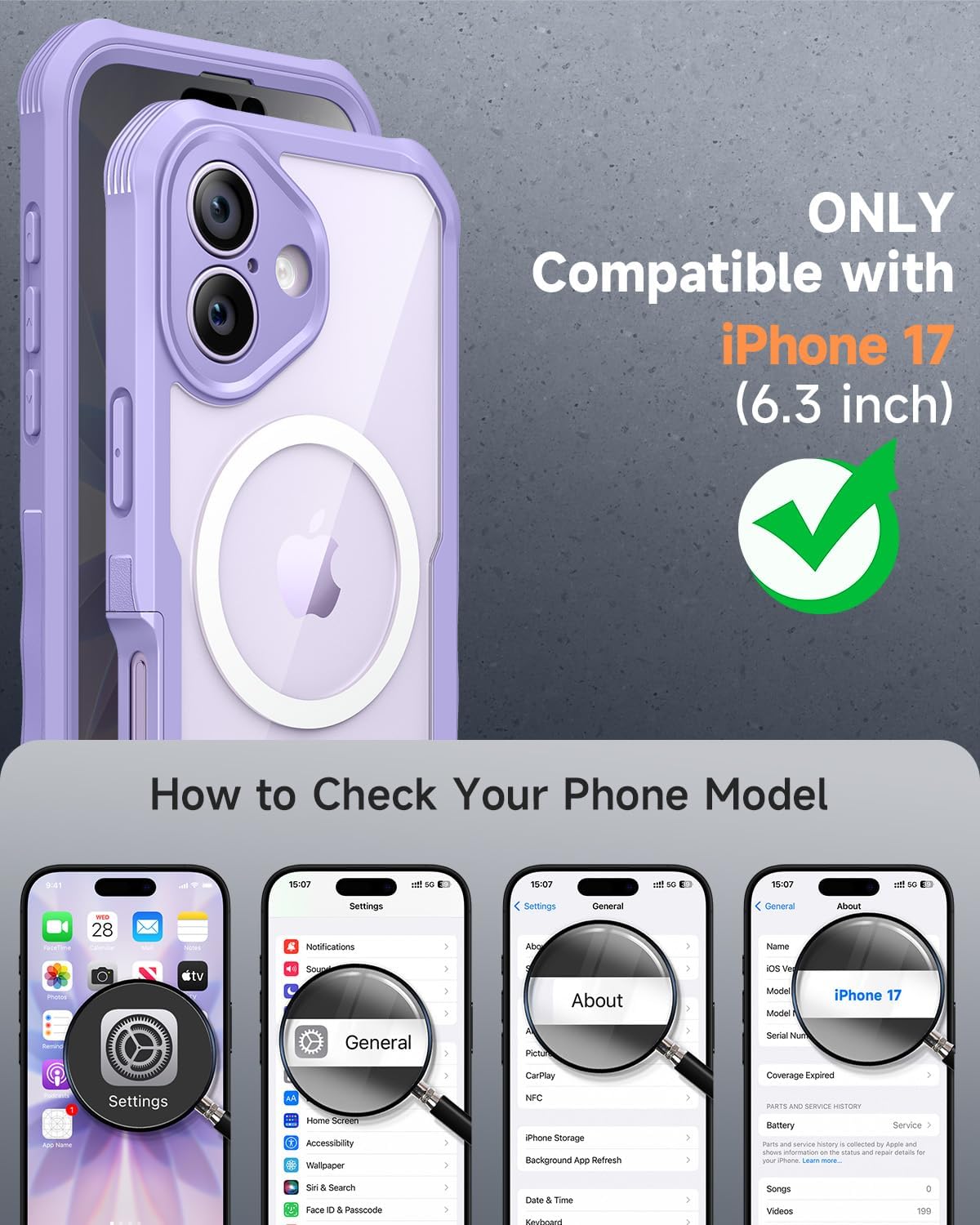 Thumbnail 6 de seacosmo Magnetic Case for iPhone 17 (6.3-Inch) with Built-in 9H Tempered Glass Screen Protector and Camera Protection