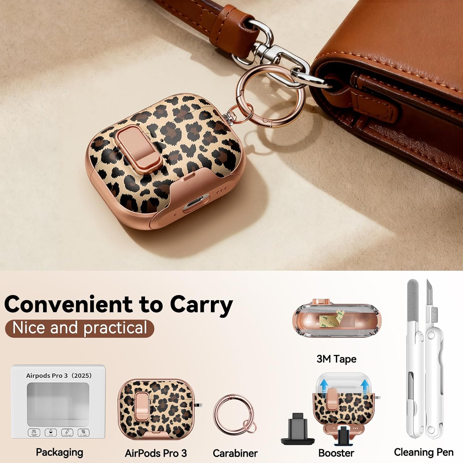Thumbnail 4 de Polislime AirPods Pro 3 Case (2025) with Safety Lock, Phone Stand & Leopard Print