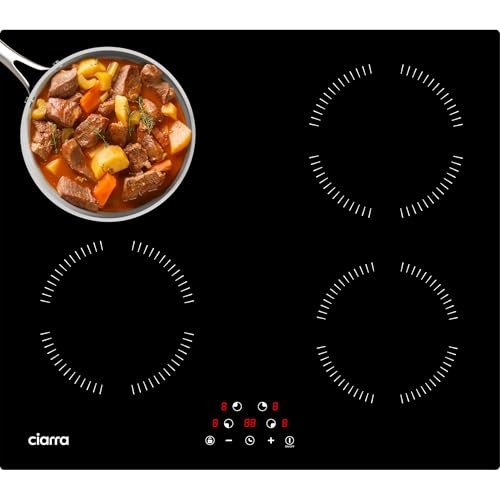 CIARRA Plaque à Induction encastrable 60 cm – 4 feux, Puissance limitée 2,8/3,5/6 kW