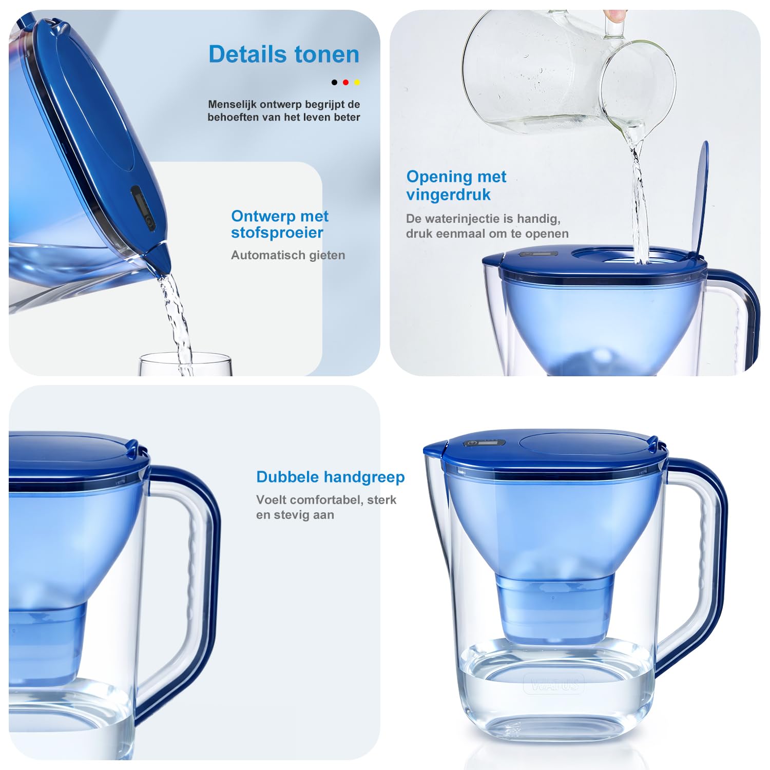 Thumbnail 1 de Watus 1H1X waterfilterkan 3,8 liter, blauw, met actieve-koolfilter