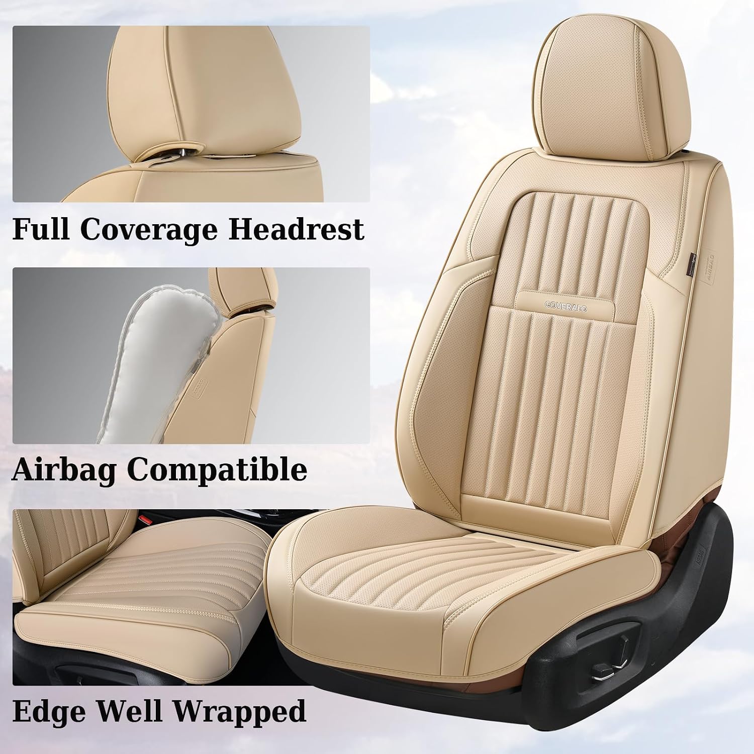Detalle de Coverado Perforated Nappa Leather Seat Covers 2-Pack