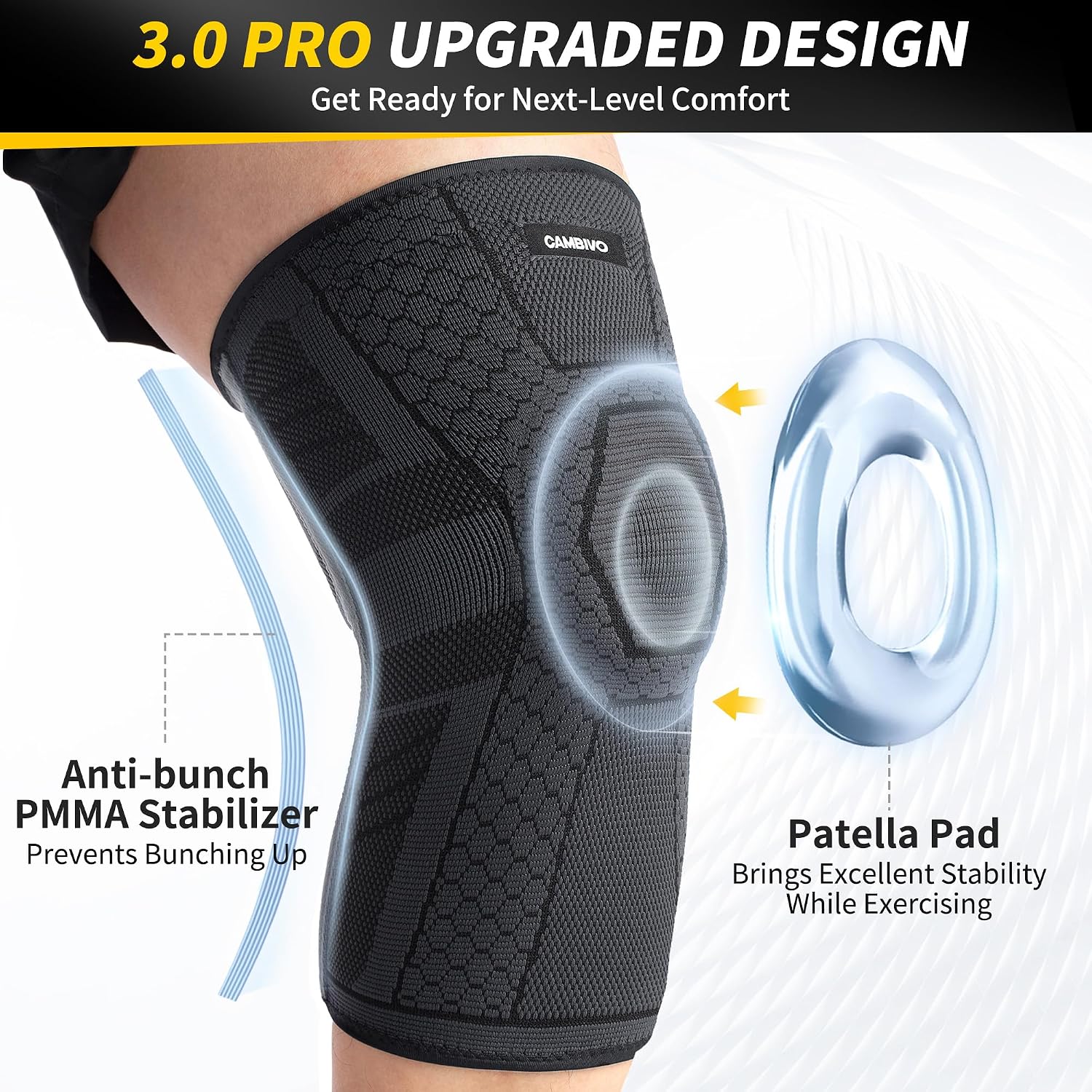 Detalle de CAMBIVO NS40 kniebrace, set van 2 met gelpad en zijdelingse stabilisatoren