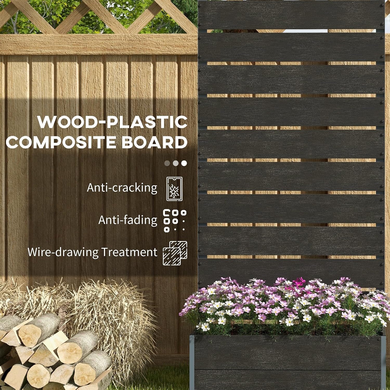 Thumbnail 4 de Outsunny 84H-084V00BK Garden Planter with Trellis, Black, 72 x 38 x 150cm