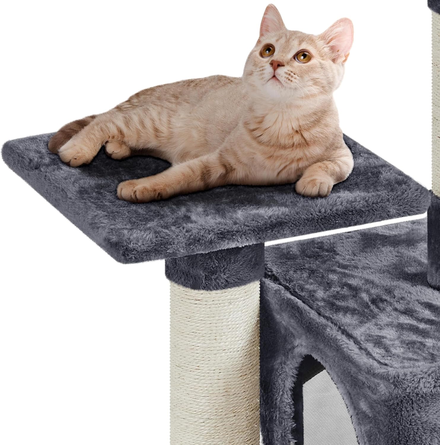 Thumbnail 3 de Yaheetech 69cm Cat Tree Tower with 2 Sisal Scratching Posts (Dark Grey/White) for indoor small cats