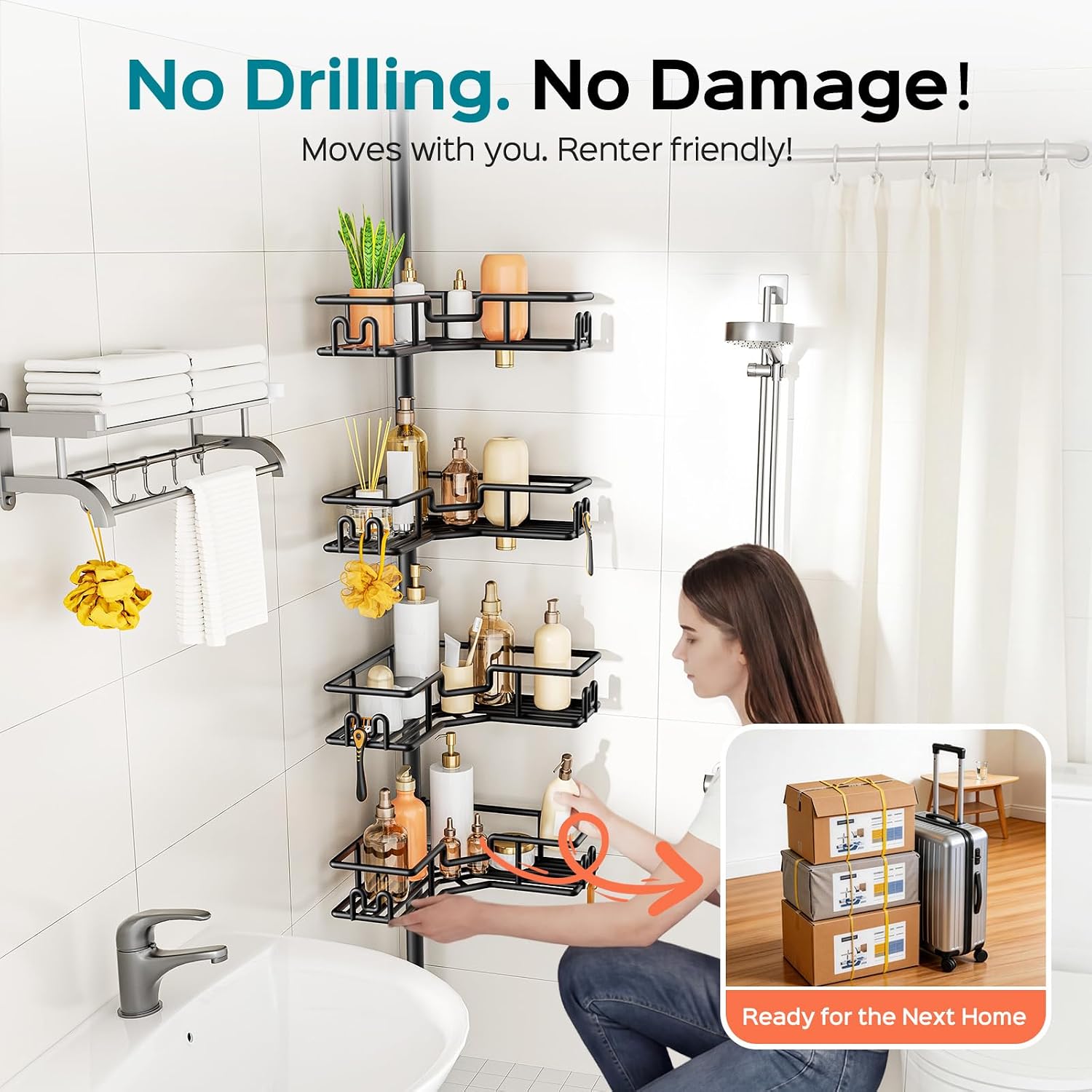 Thumbnail 6 de HAMITOR Shower Caddy Corner: 4-Tier No-Drill Rustproof Corner Shower Organizer