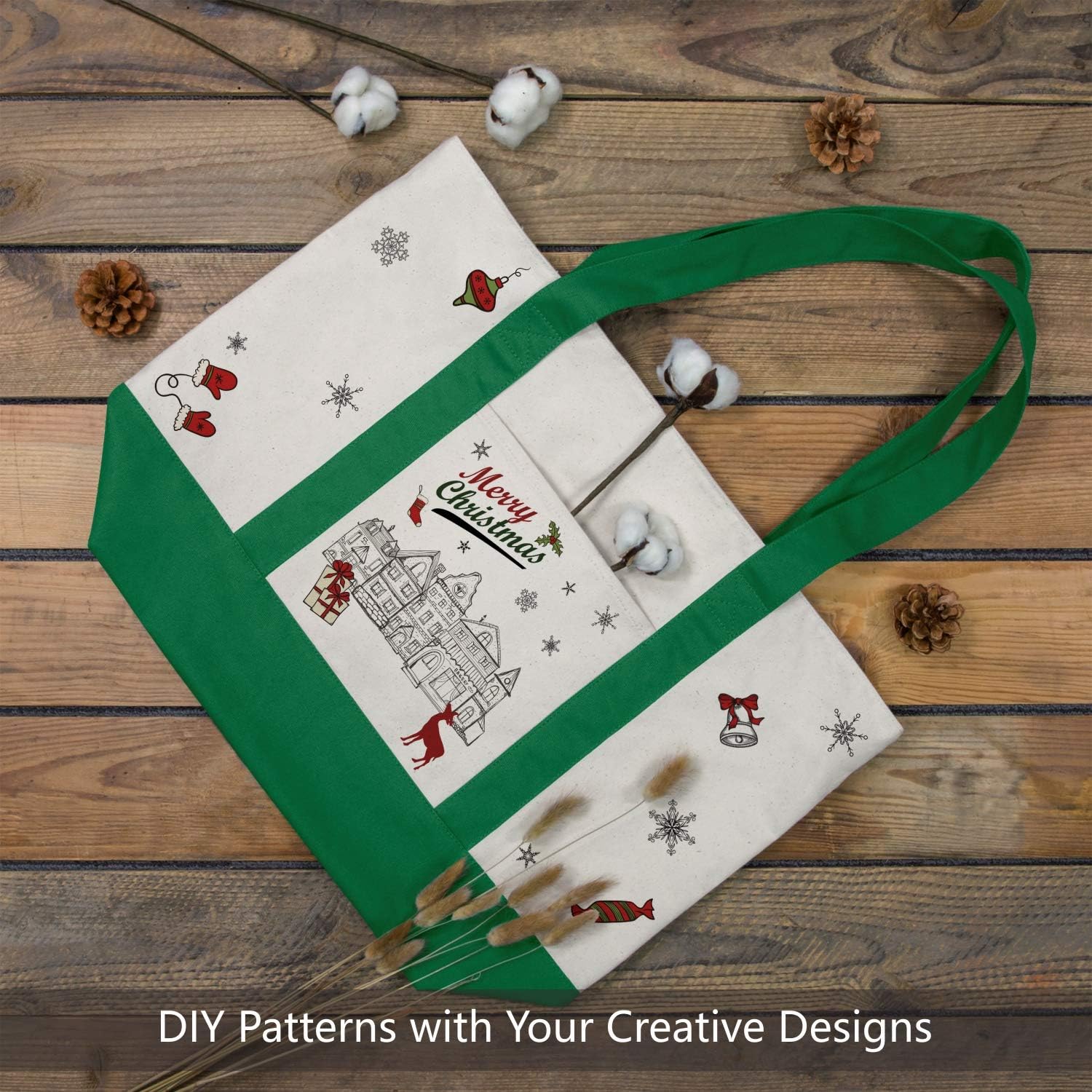 Detalle de TOPDesign Canvas Tote Bag with External Pocket & Zipper Closure