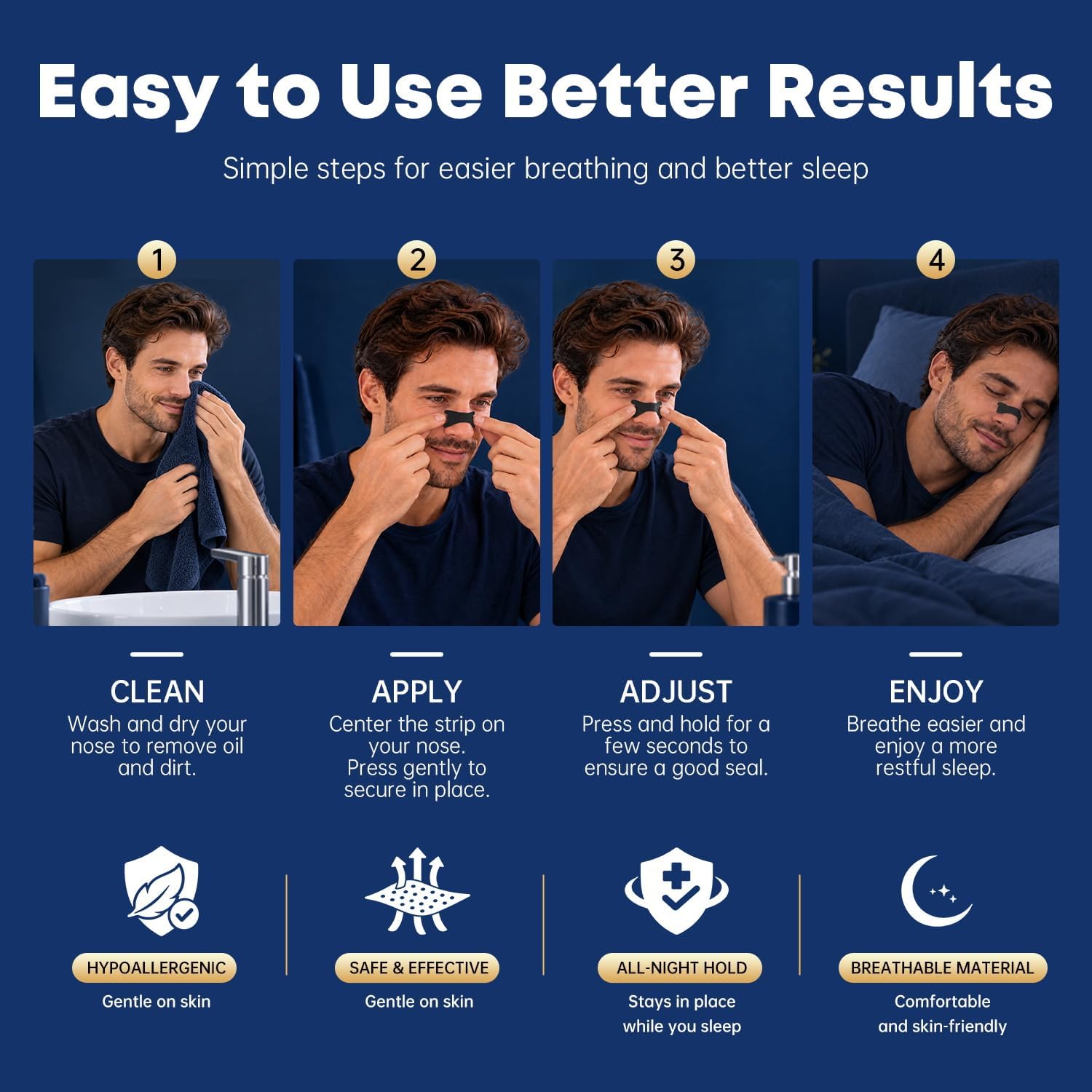Detalle de 60 PCS Extra Strength Black Nasal Strips for Snoring and Congestion