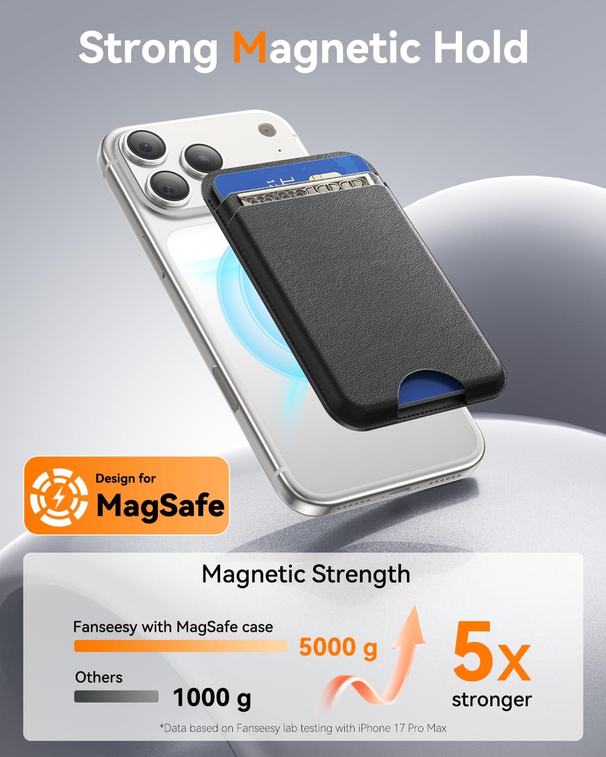 Detalle de Fanseesy MagSafe Wallet (Carbon Fibre) – Slim 5 Card Holder with Magnetic Closure