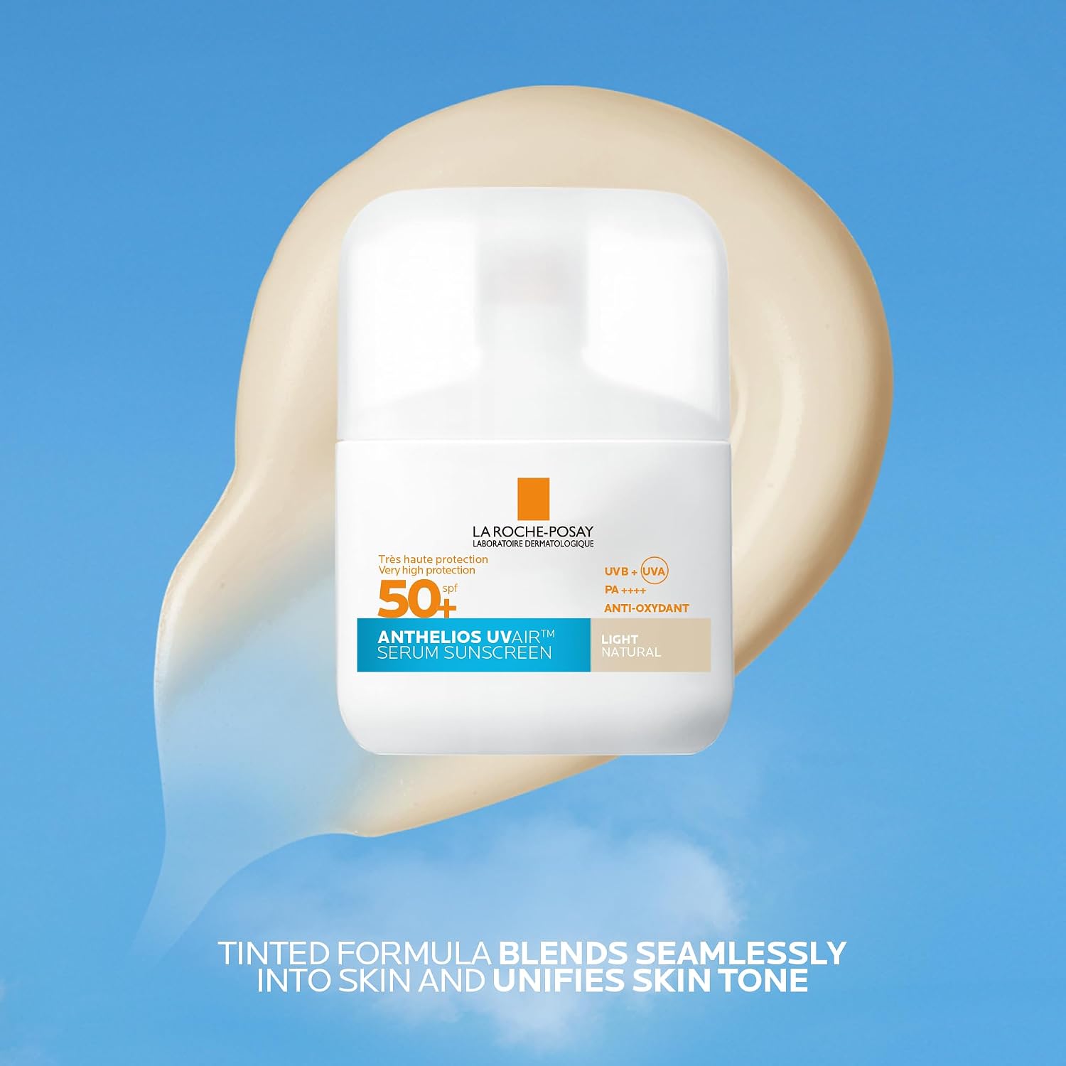 Detalle de La Roche-Posay Anthelios UVAIR Serum Sunscreen SPF50+ Light, Tinted Serum Sunscreen with Hyaluronic Acid, Niacinamide & Vitamin E
