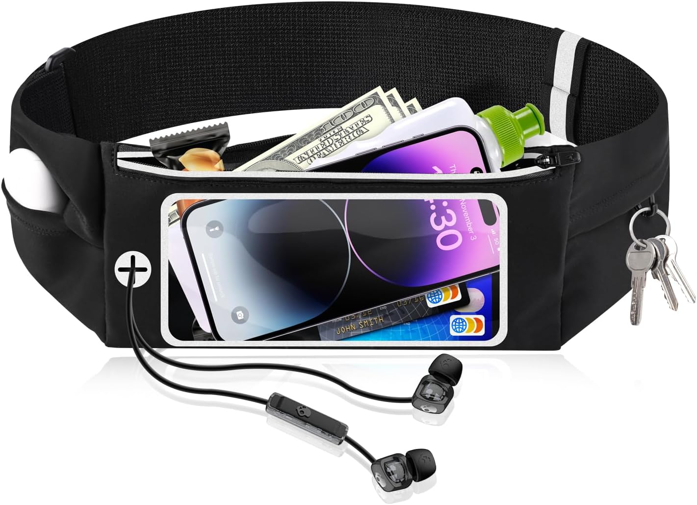 Detalle de Razobws Laufgürtel für Handy | Wasserdichter, ultraleichter Running Belt mit Touchscreen-Fenster