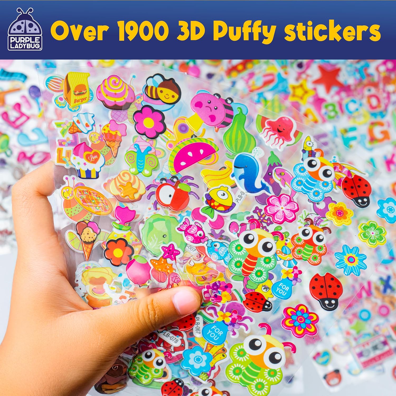 Detalle de PURPLE LADYBUG 2000 PCS 3D Puffy Stickers for Kids 🎨
