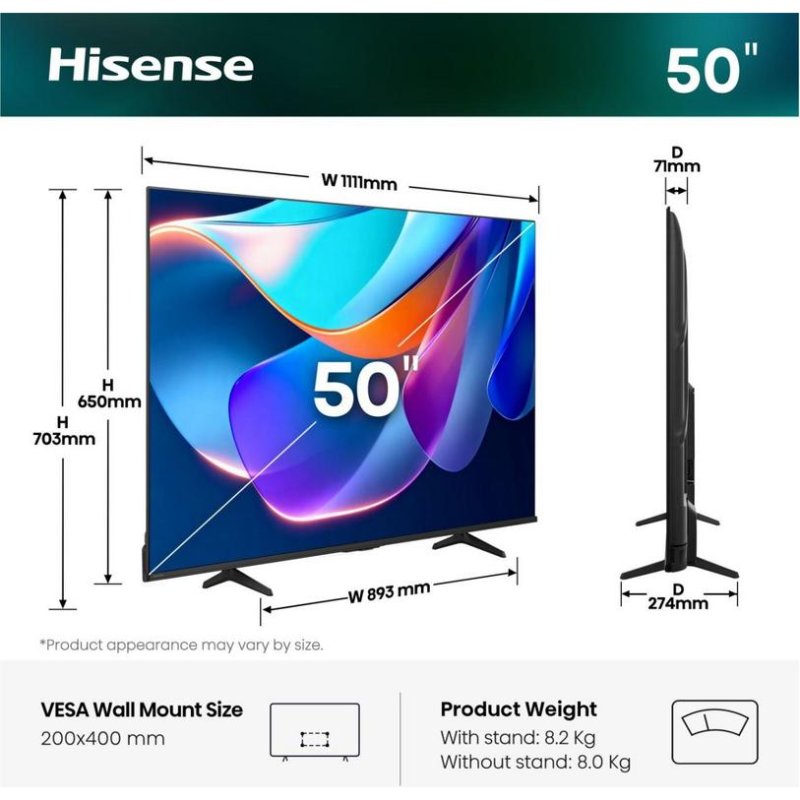Detalle 2 de Hisense 50A6S: TV QLED 50" 4K con VIDAA, HDR10 y Dolby Vision