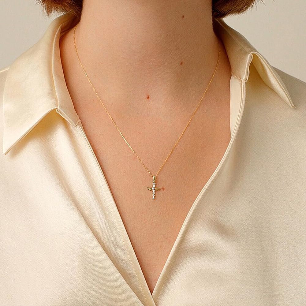 Thumbnail 4 de TINGN Kreuzkette Damen 14K Gold Vergoldet – Elegante Choker-Kette mit Kreuzanhänger, 45,7 cm + 5,1 cm verstellbar