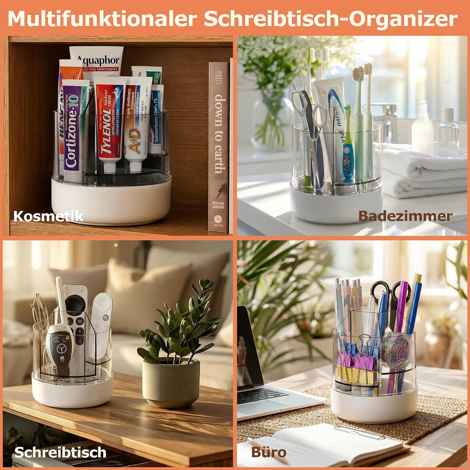 Thumbnail 6 de CTIME 360° drehbarer Makeup Organizer – 5 Fächer in verschiedenen Tiefen für Pinsel, Lippenstifte, Nagellack & Stifte