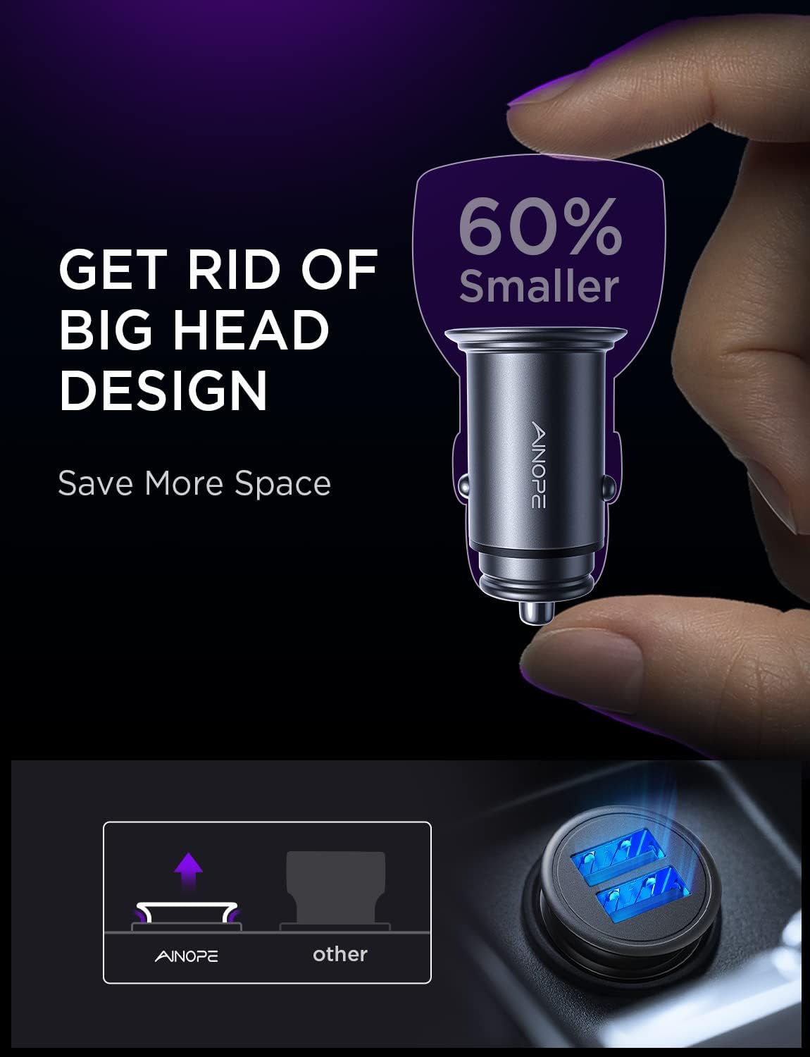 Thumbnail 1 de AINOPE Smallest 4.8A car charger USB socket for iPhone
