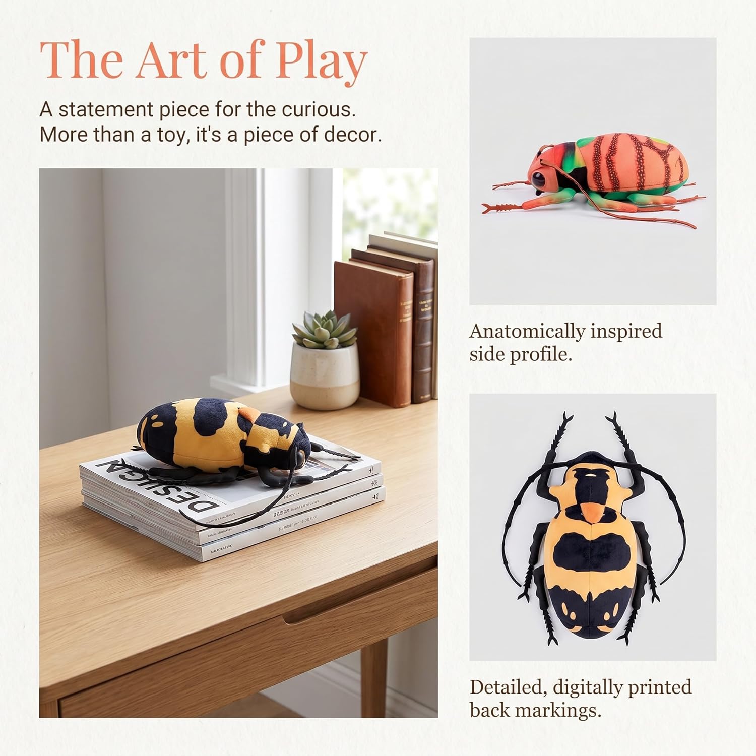 Detalle de Lilizzhoumax Longhorn Beetle Plush Toy 24cm – Realistic, Soft and Whimsical Orange