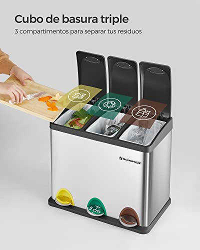 Thumbnail 3 de SONGMICS Cubo de Basura de Cocina 3 x 8 L LTB24L: clasifica residuos con estilo en cocinas pequeñas