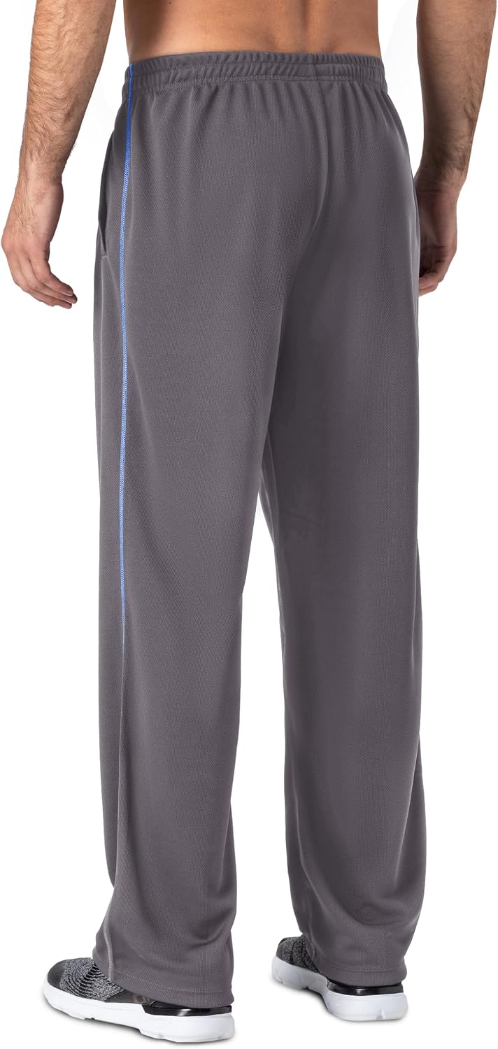 Detalle de EKLENTSON men’s mesh tracksuit bottoms with zip pockets (open-bottom) – loose fit jogging sweat pants