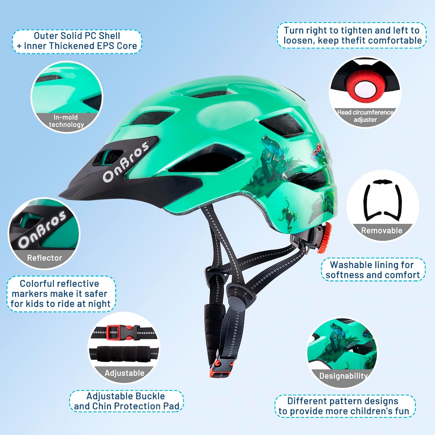 Detalle de OnBros Kinder-Fahrradhelm mit Visier für 5–13 Jahre (48–51/50–57 cm)