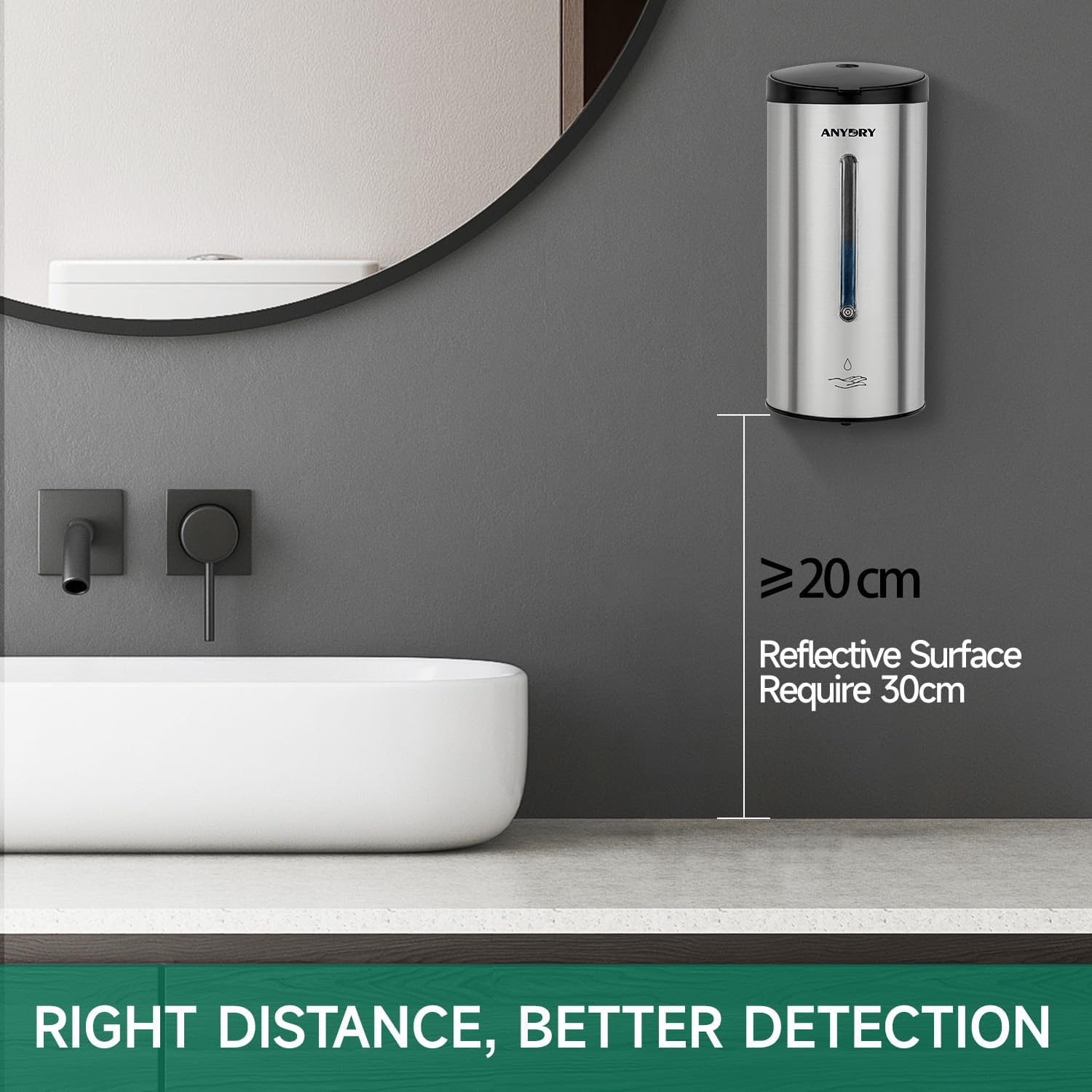 Thumbnail 5 de AnyDry Professional 750ml Automatic Wall-Mounted Soap Dispenser (Brushed Stainless Steel)