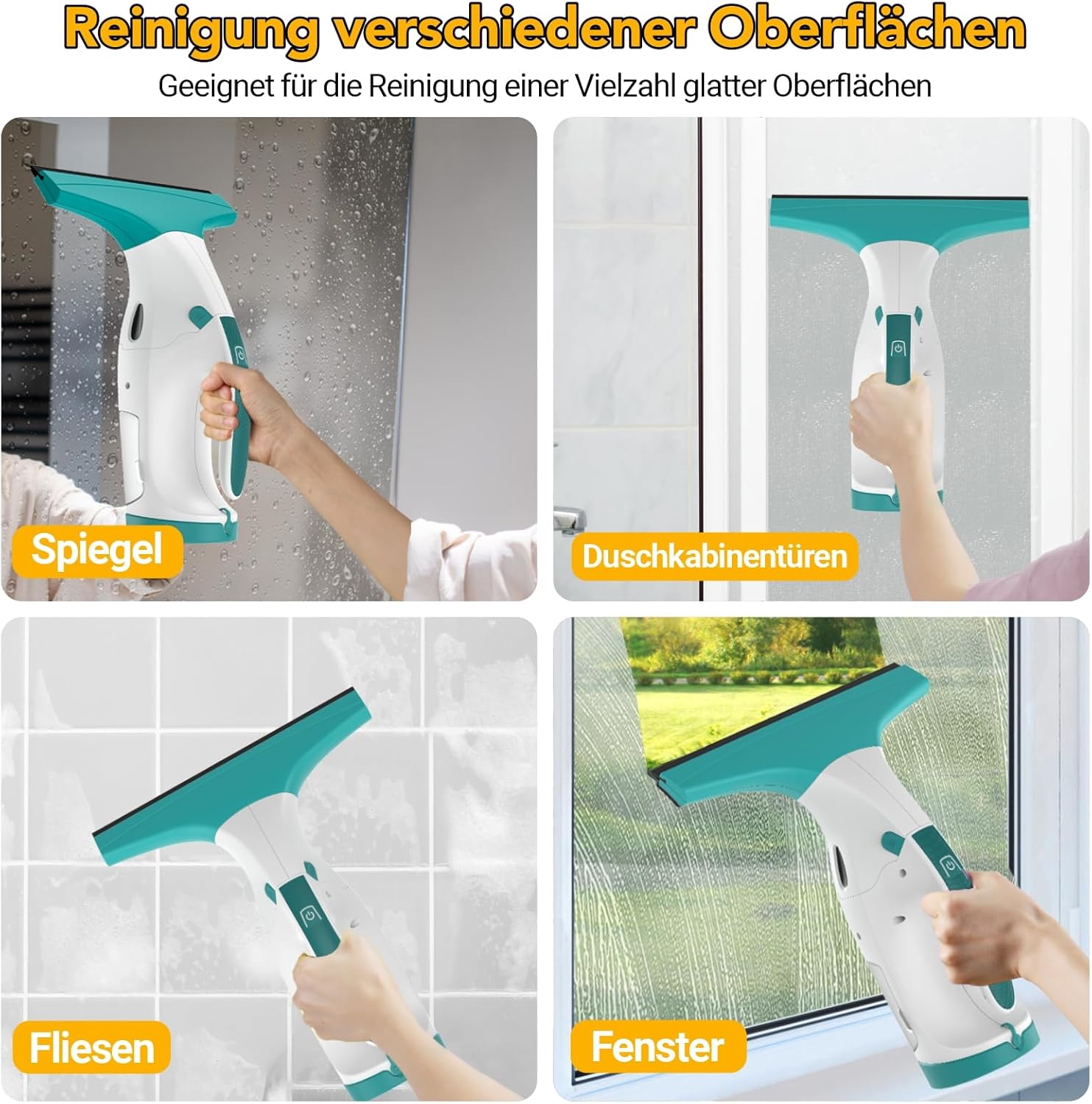 Thumbnail 5 de Fenstersauger mit 28 cm & 17 cm Doppelsaugdüsen – kabellos, 40 Minuten Laufzeit, 270 ml Wassertank