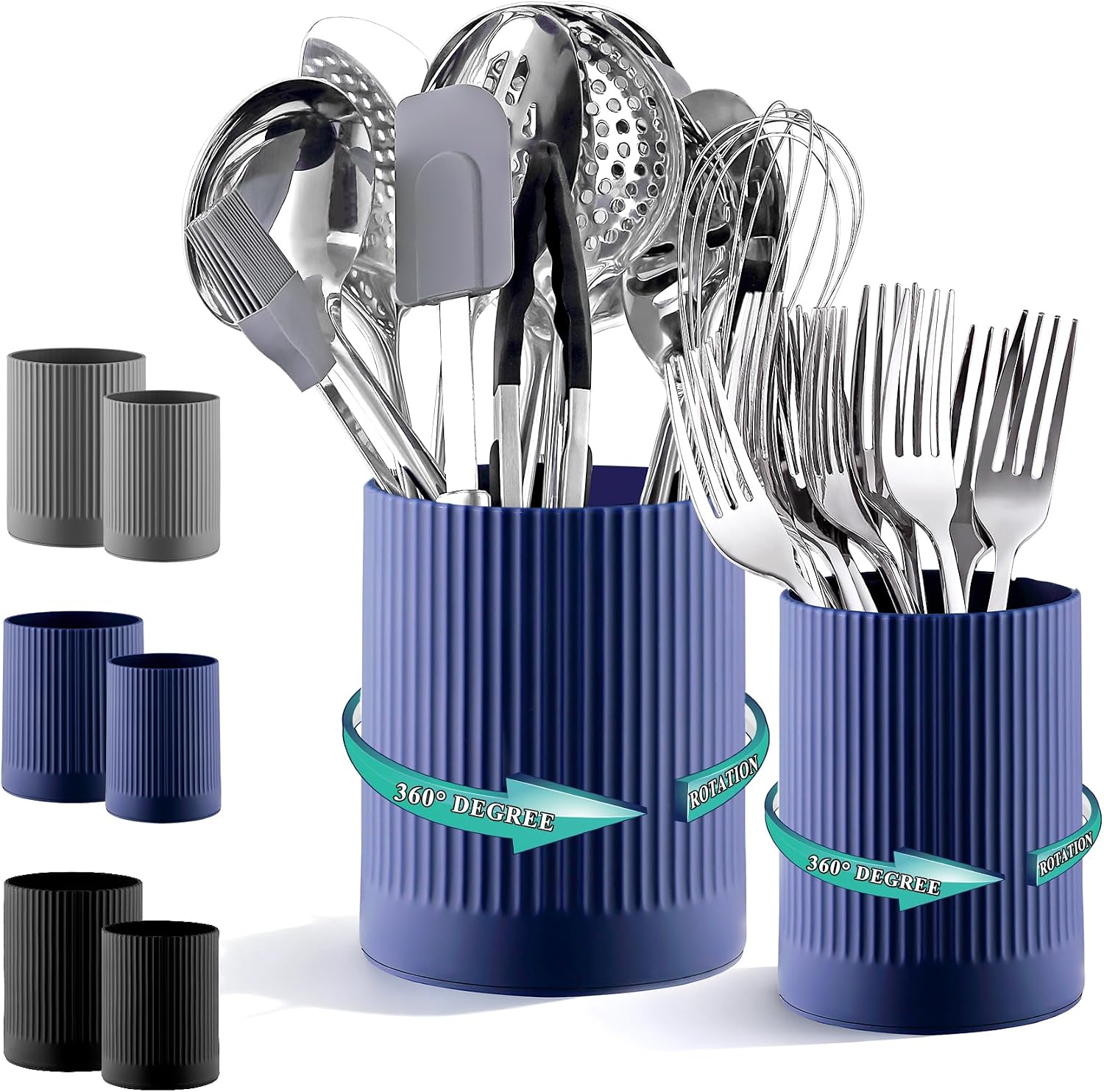 Detalle 1 de Kyraton Küchenutensilienhalter Set 2 Stück – 360° drehbarer extragroßer Kunststoffhalter + kleine Utensilienschale