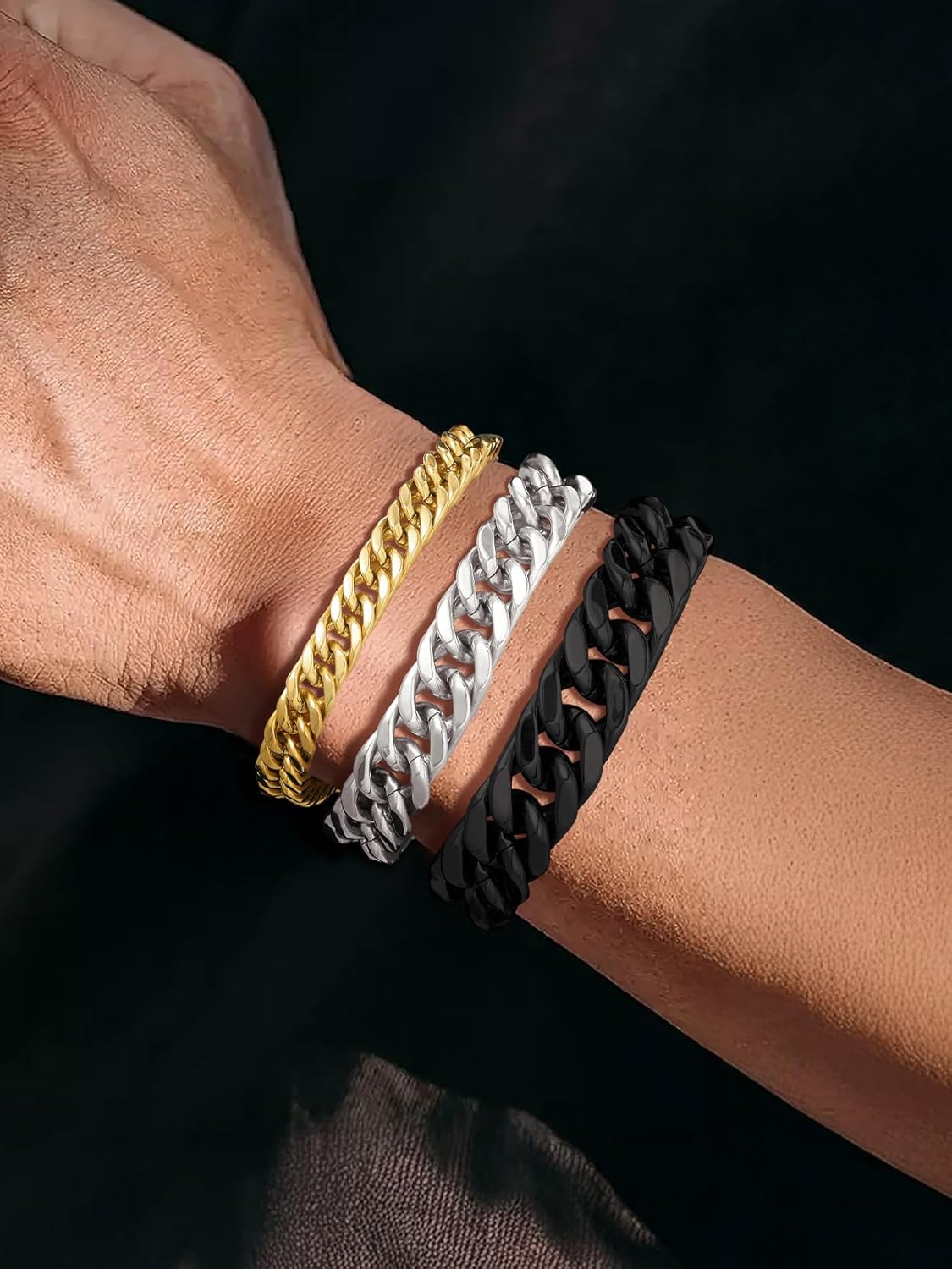 Thumbnail 6 de Richsteel Armband Herren Edelstahl – 8/12/17 mm Breite, 19–23 cm Länge, Silber/Gold/Schwarz