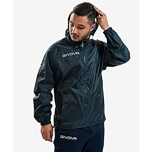 Detalle 2 de GIVOVA RAIN BASICO, giacca antivento impermeabile blu con cappuccio a scomparsa