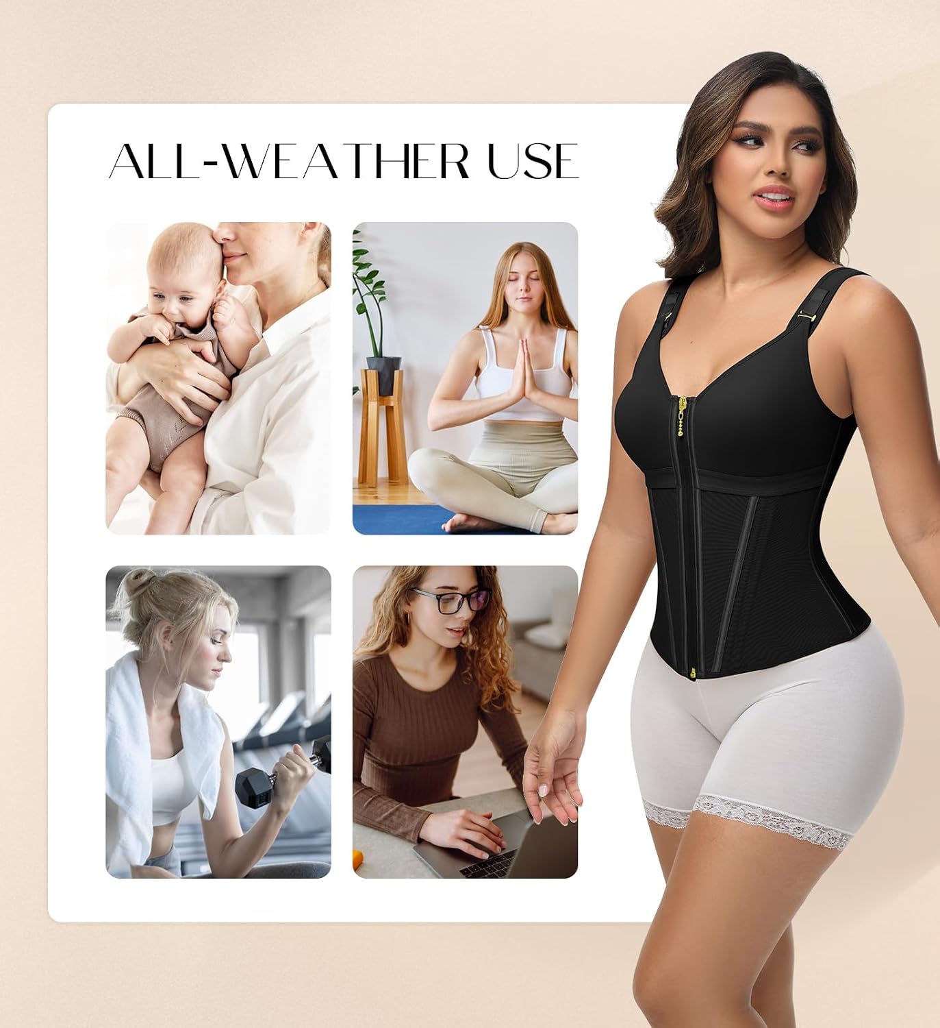 Detalle 2 de SHAPSHE Waist Trainer Corset for Women with Tummy Control, Zipper & Hooks