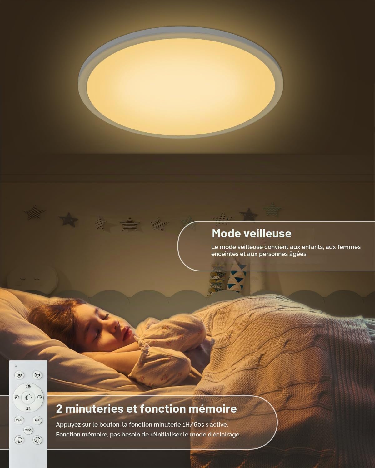 Detalle de Bowfar led-plafondlamp 39 cm, 36 W, dimbaar met afstandsbediening