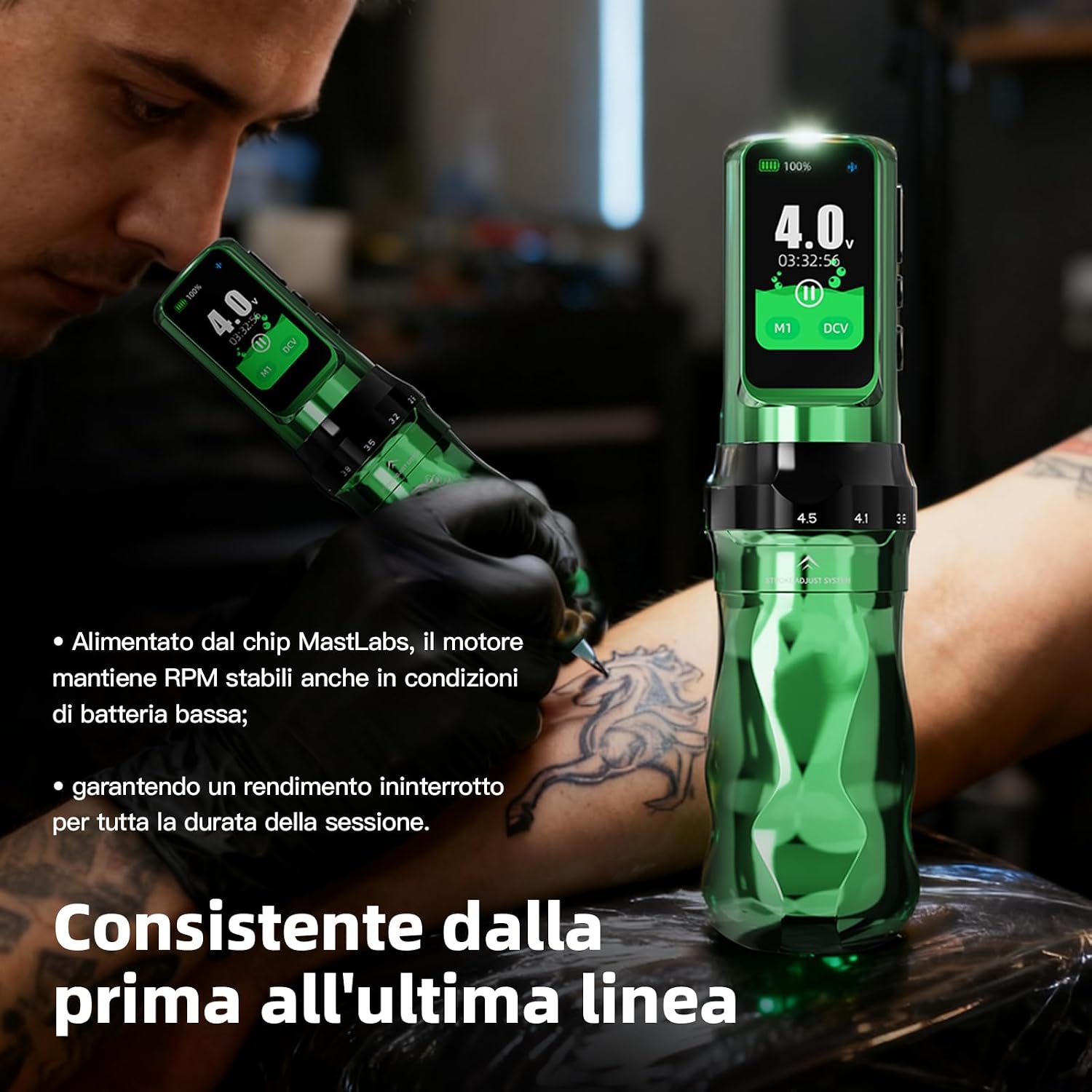 Detalle 2 de Dragonhawk Penna Fold Pro (Year of the Horse Edition) macchina per tatuaggi wireless con corsa regolabile 2,5–4,5 mm