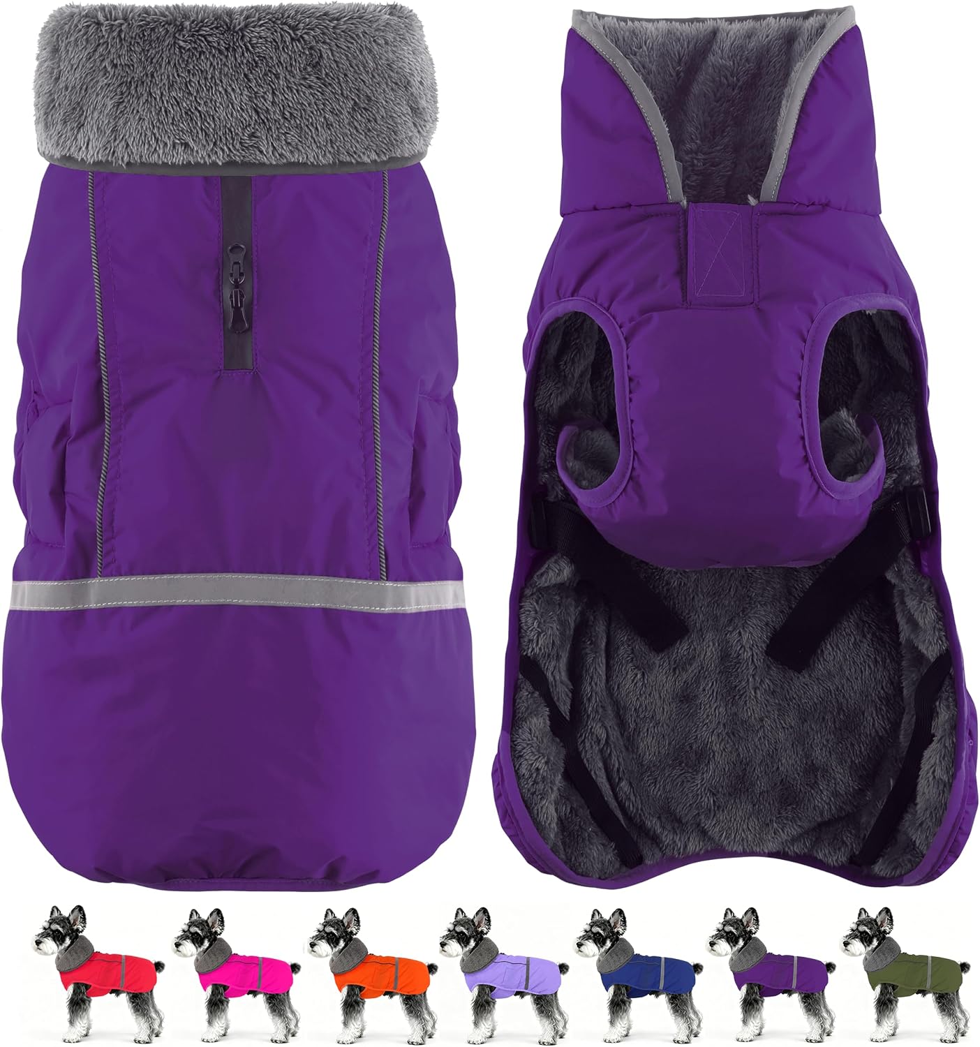 Detalle de Dogcheer 2003 Dog Coat, Small Purple Fleece-Lined, Water-Resistant & Reflective