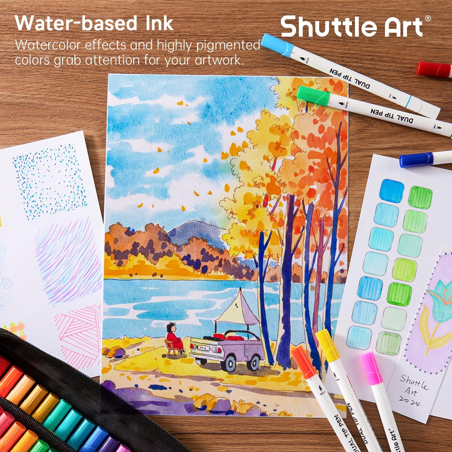 Thumbnail 5 de Shuttle Art Dual Tip Brush Pens (70 Colours) set with portable case & colouring book