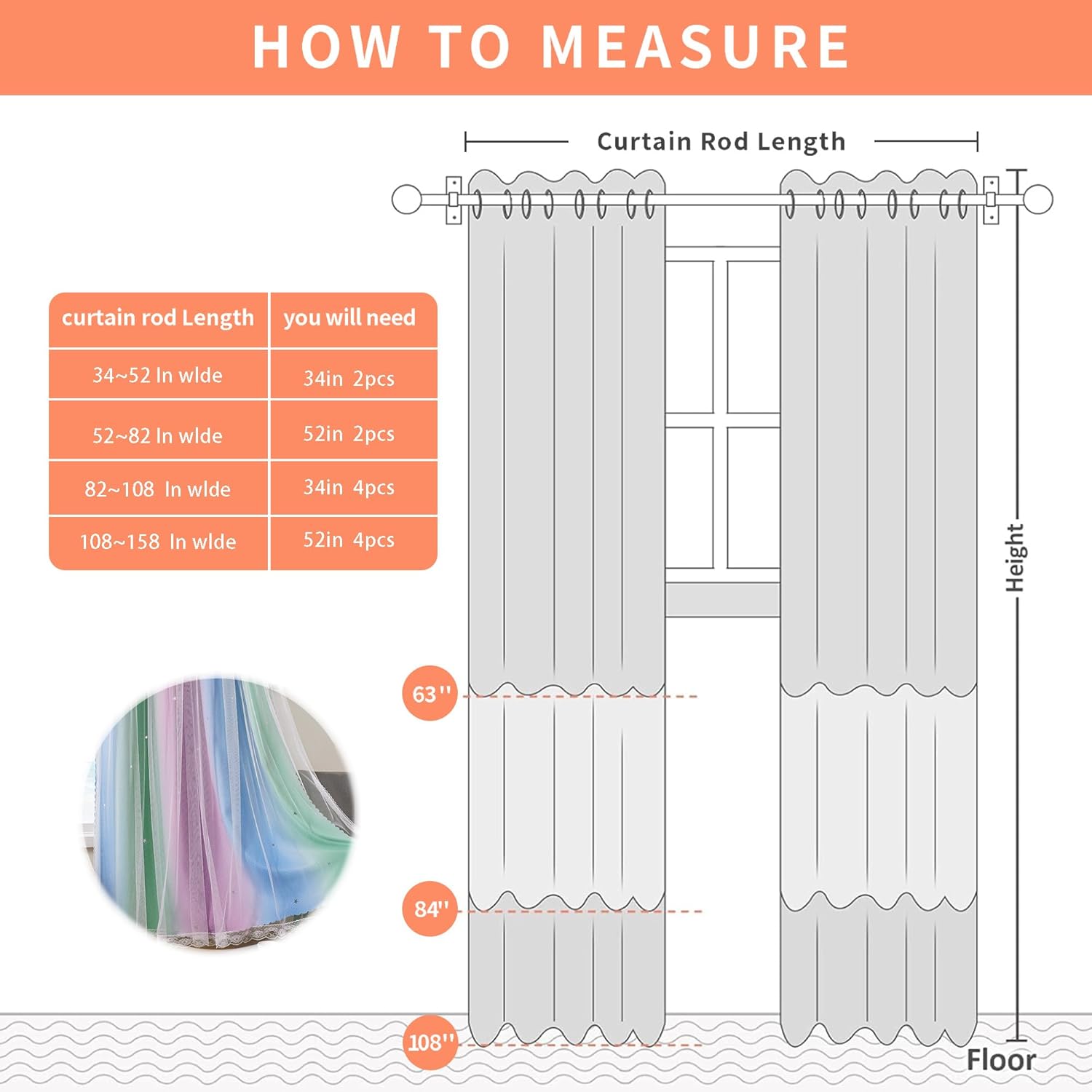Detalle de XiDi Ombre Voile Curtains 132x183cm nursery curtains ๐ช