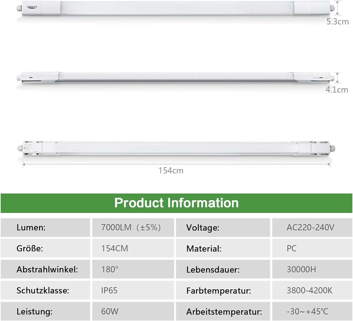 Thumbnail 6 de TONFFI LED Feuchtraumleuchte 150 cm, 7000 LM