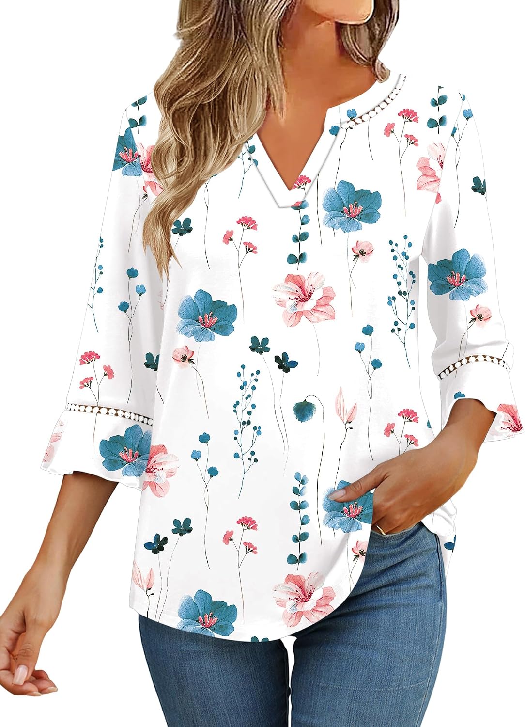 Detalle de Kistore V Neck Tunic Top, 3/4 sleeves