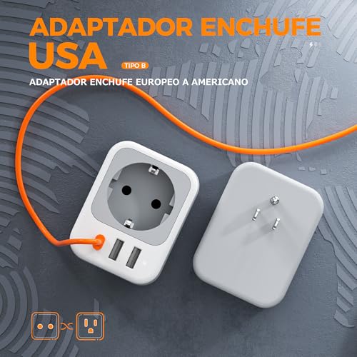 Detalle de TESSAN 2 Piezas Adaptador Enchufe USA 4 en 1 con USB-C y USB-A