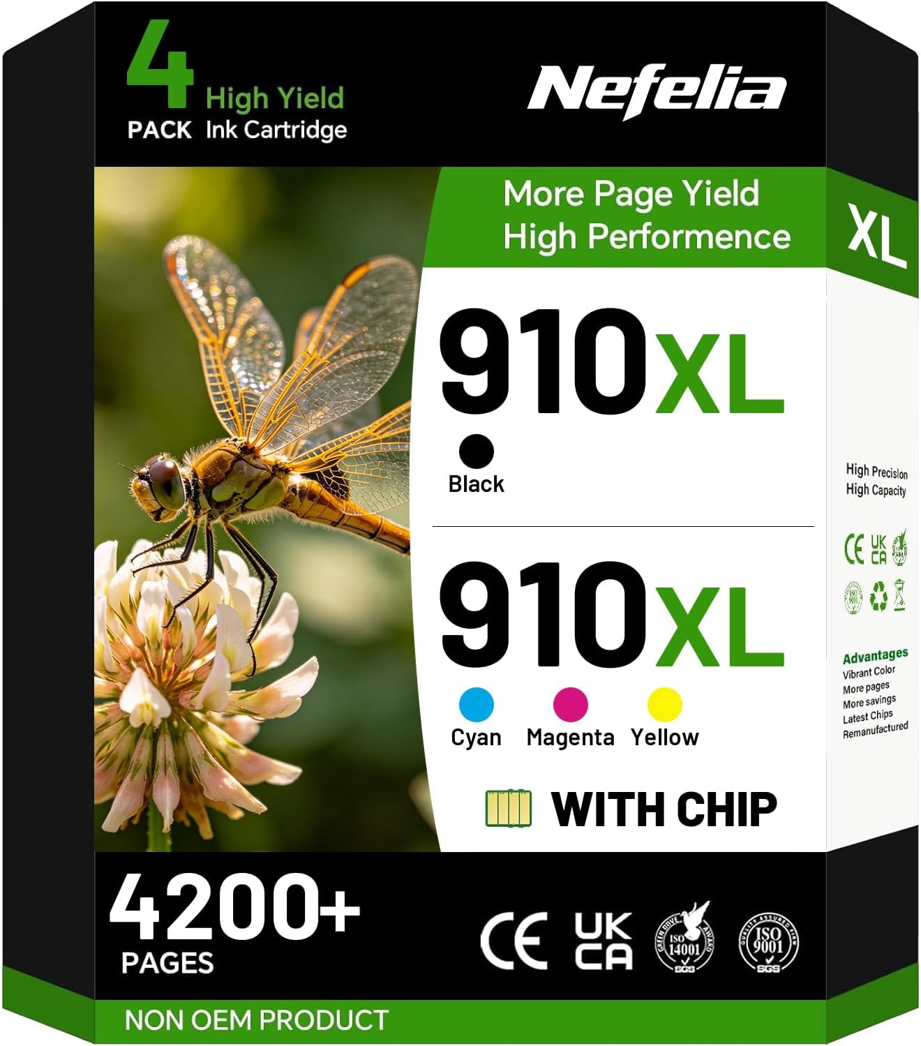Detalle de Nefelia 910XL Ink Cartridge 4-Pack for HP OfficeJet, Black and Colour