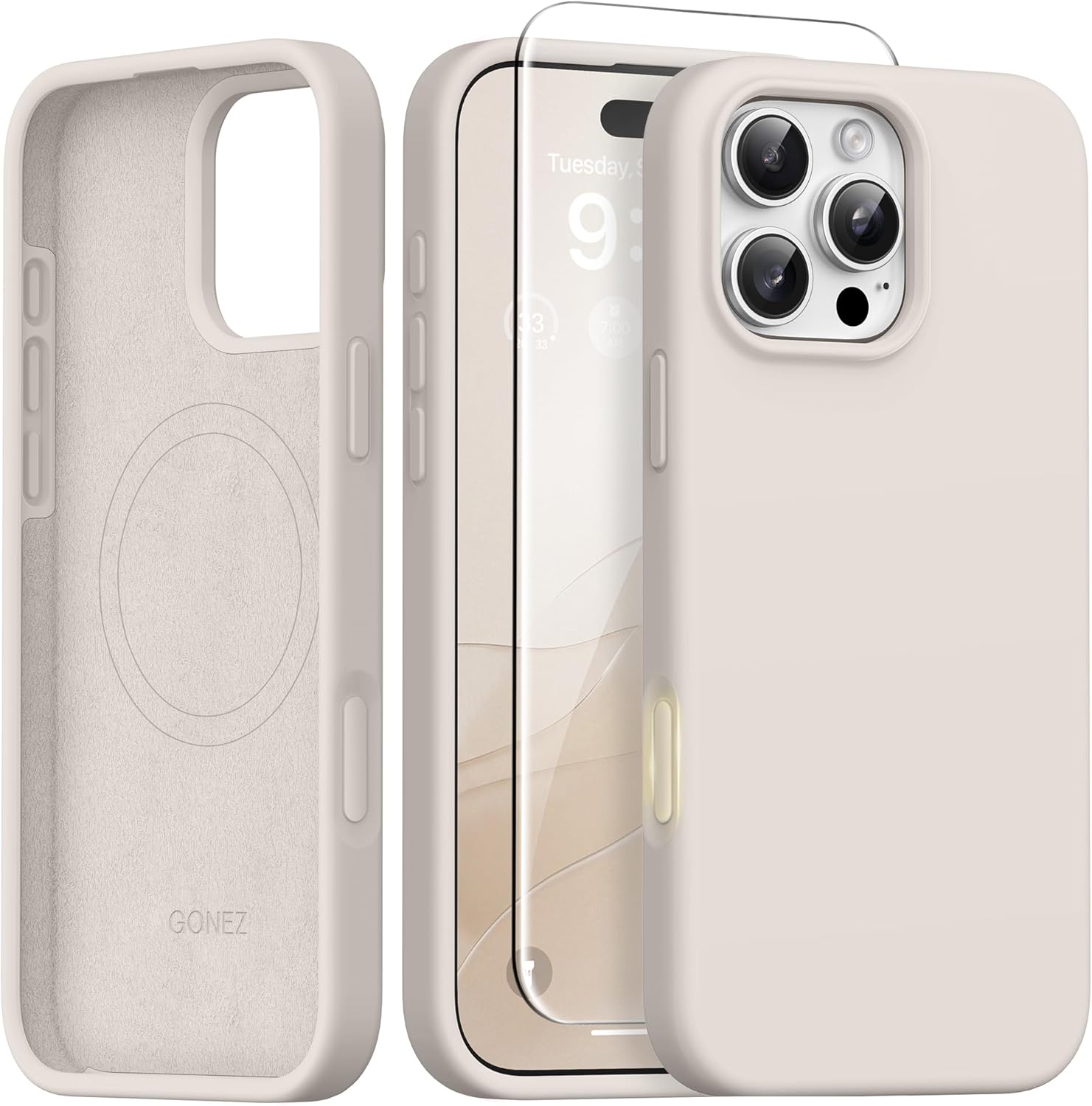 Detalle de GONEZ Magnetic Case for iPhone 16 Pro (Stone) with MagSafe Compatibility