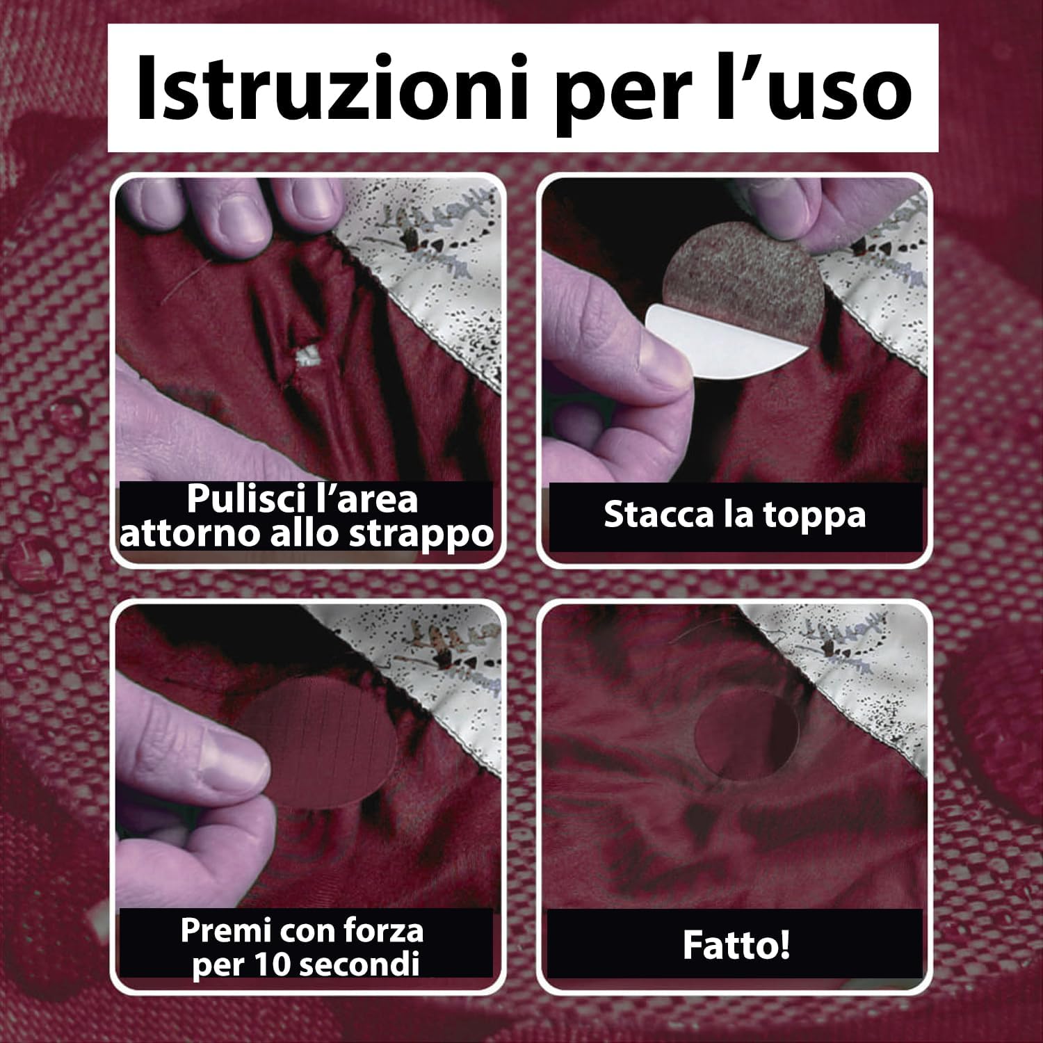 Thumbnail 1 de aZengear Toppe di riparazione (11 pezzi, borgogna) per tessuti e imbrattamenti: autoadesive, impermeabili e resistenti