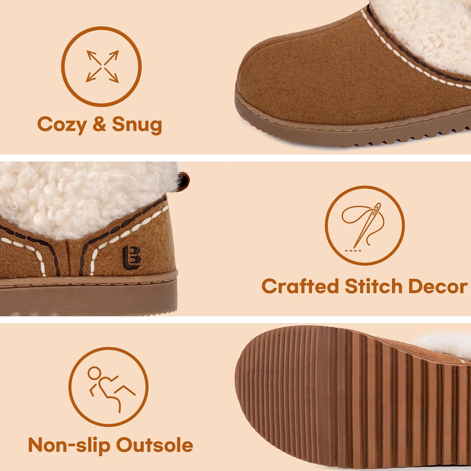 Thumbnail 5 de LongBay Women's Bootie Slippers, Chestnut, UK 5–6, Wool-Blend Upper