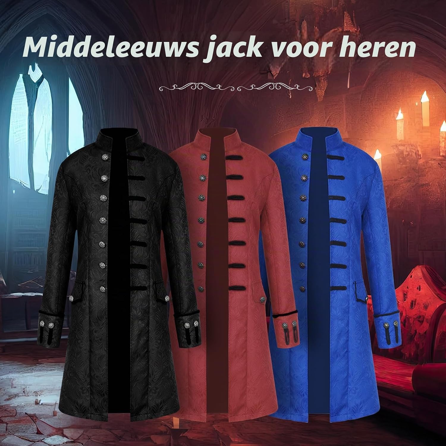 Detalle 1 de YQVGFBY steampunkjas voor heren, middeleeuwse tailcoat voor cosplay en Halloween