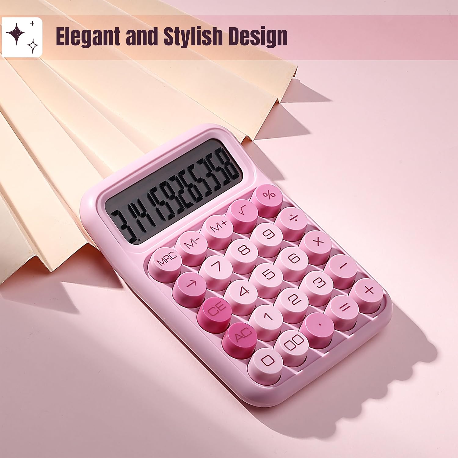 Detalle 2 de Mr. Pen Mechanical Switch Calculator (12-Digit LCD) in Pink with Big Buttons