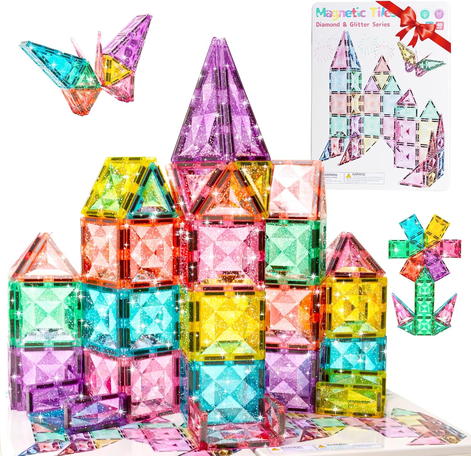 Thumbnail 6 de Set di 42 piastrelle magnetiche da viaggio con glitter rosa – gioco STEM per bambini