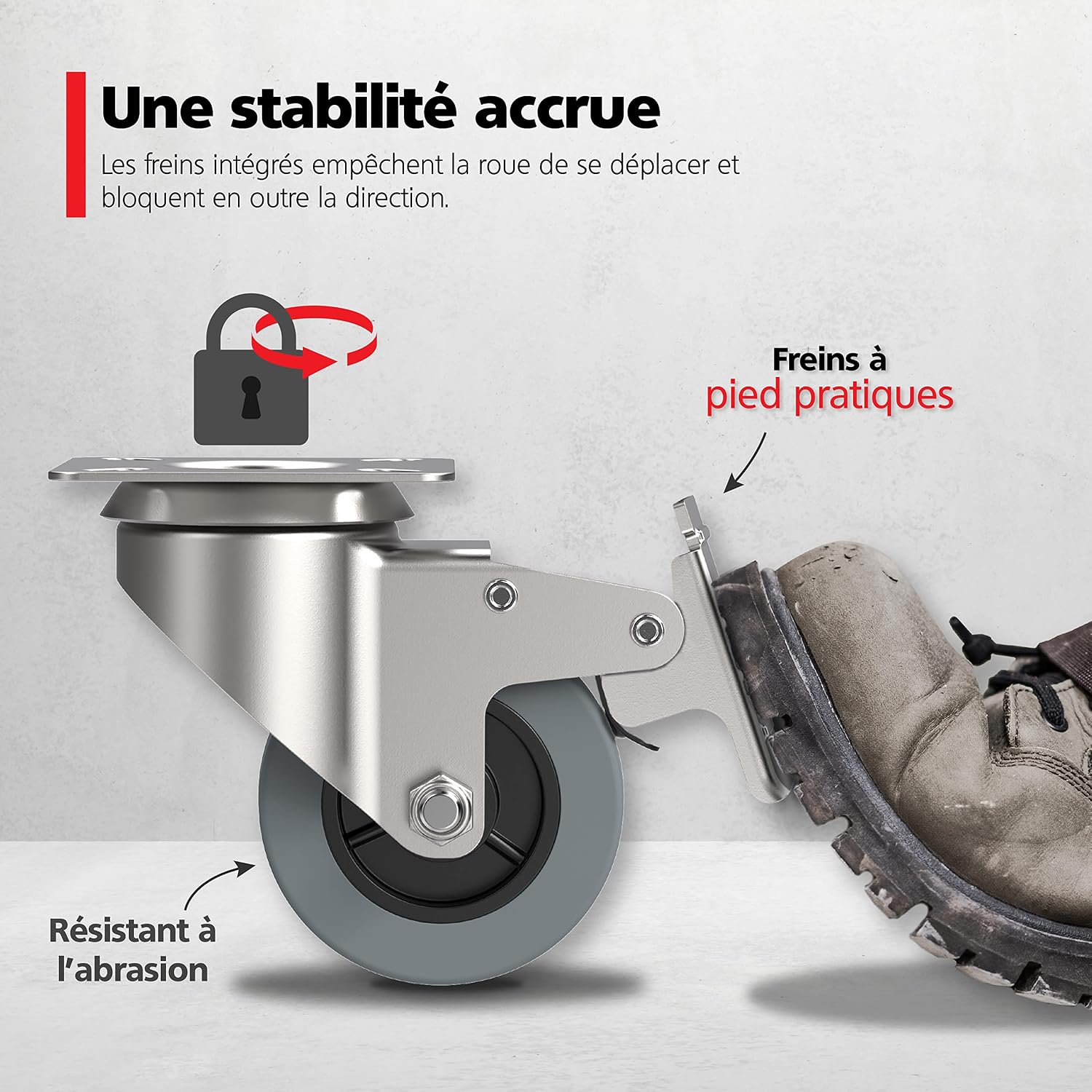 Detalle 2 de RAVN HAMAN : lot de 4 roulettes pour meubles avec frein (jusqu’à 35 kg par roue) et pivot intérieur/extérieur