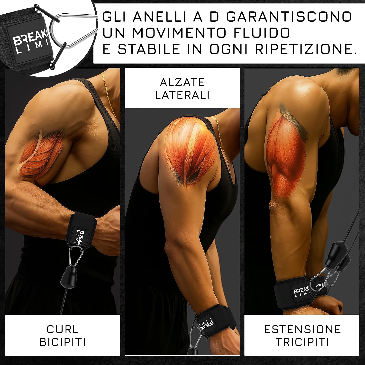 Detalle de BREAKING LIMITS Polsiera con Gancio Palestra – Polsini da Tirata, Cavigliere Palestra, Anelli a Triangolo