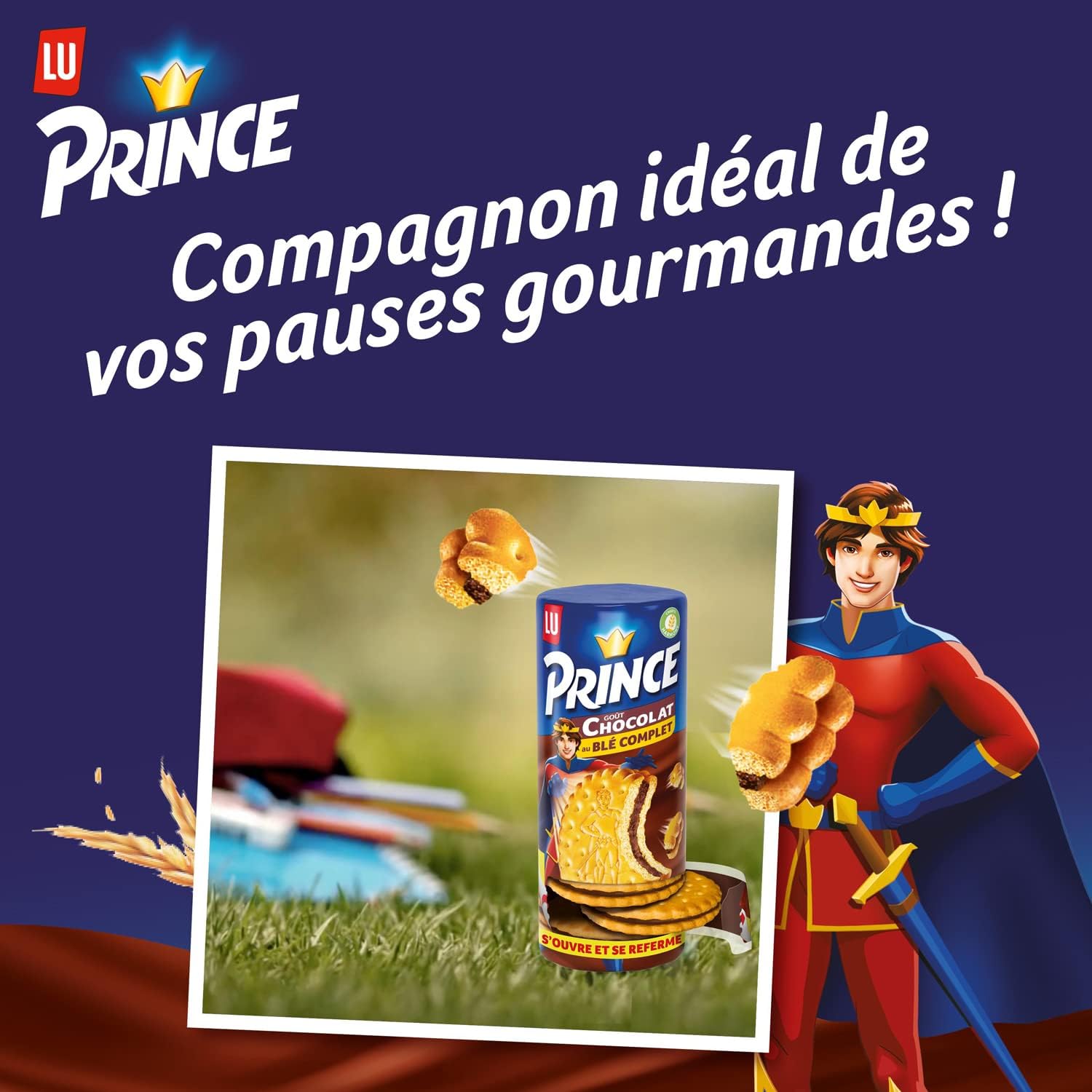 Detalle de Prince de LU Chocolat – Biscuit Fourré au Chocolat, blé complet, lot de 12 paquets de 300 g