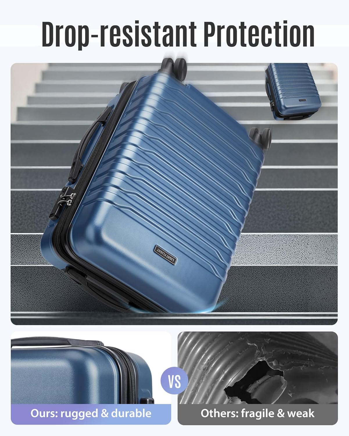 Detalle de LIGHT FLIGHT Expandable Carry On Luggage 22x14x9 – 20-Inch Lightweight ABS Case with TSA Lock