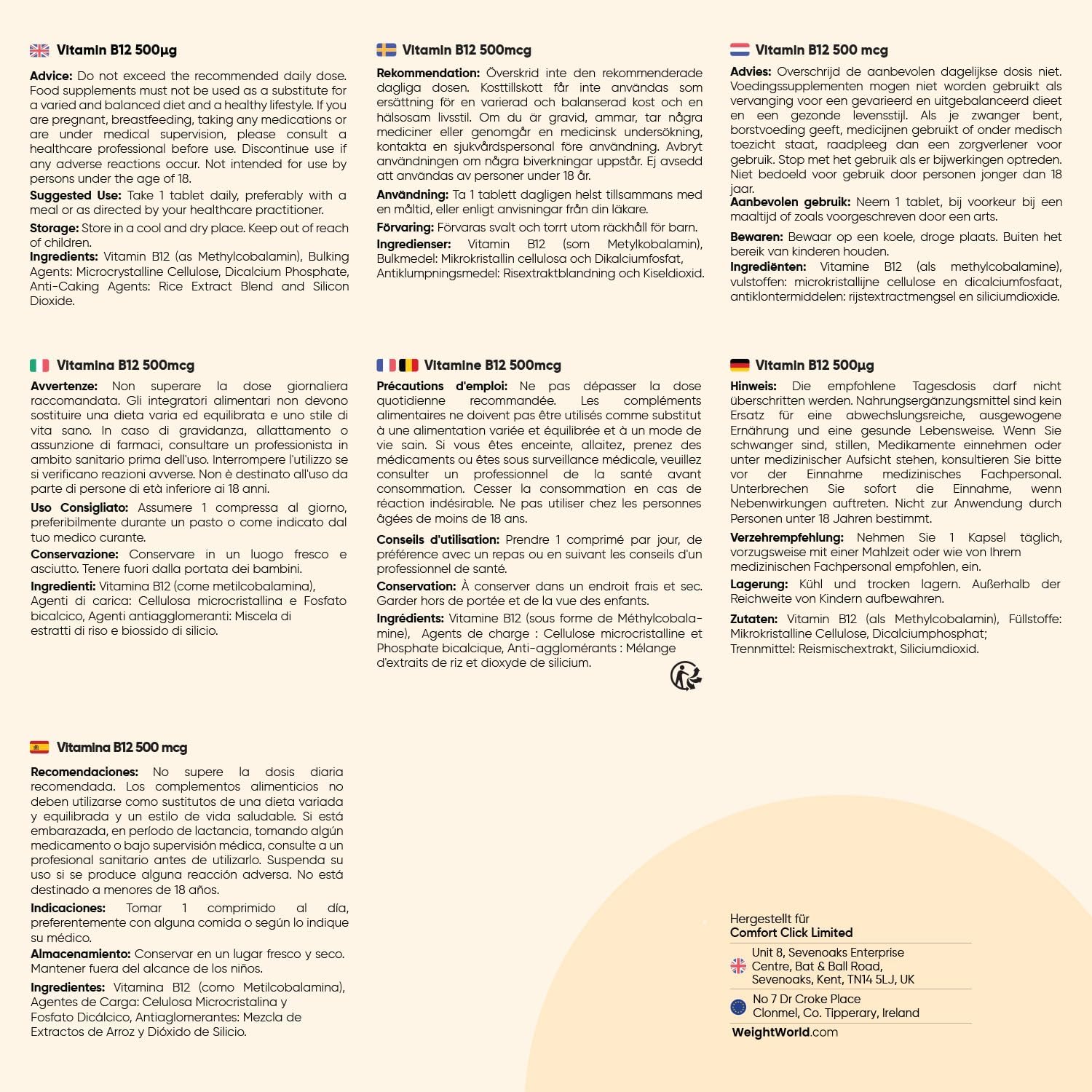 Thumbnail 4 de Vitamin B12 500 mcg pro Tablette – 365 vegane Tabletten mit reinem Methylcobalamin (Vitamin B12) von WeightWorld