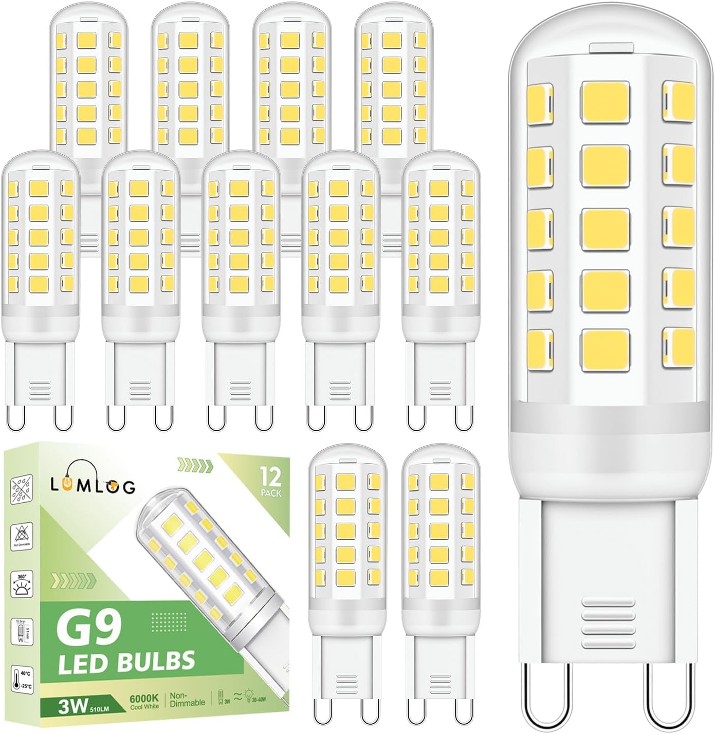 Detalle de Lumlog G9 LED bulbs 3W cool white 12-pack